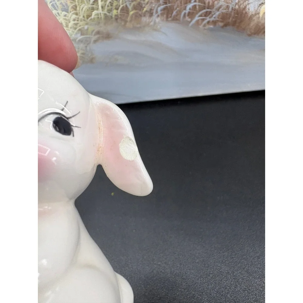 Vintage Frankel Ceramic Easter Bunny Figurines Set of 2 White Rabbit Taiwan 4